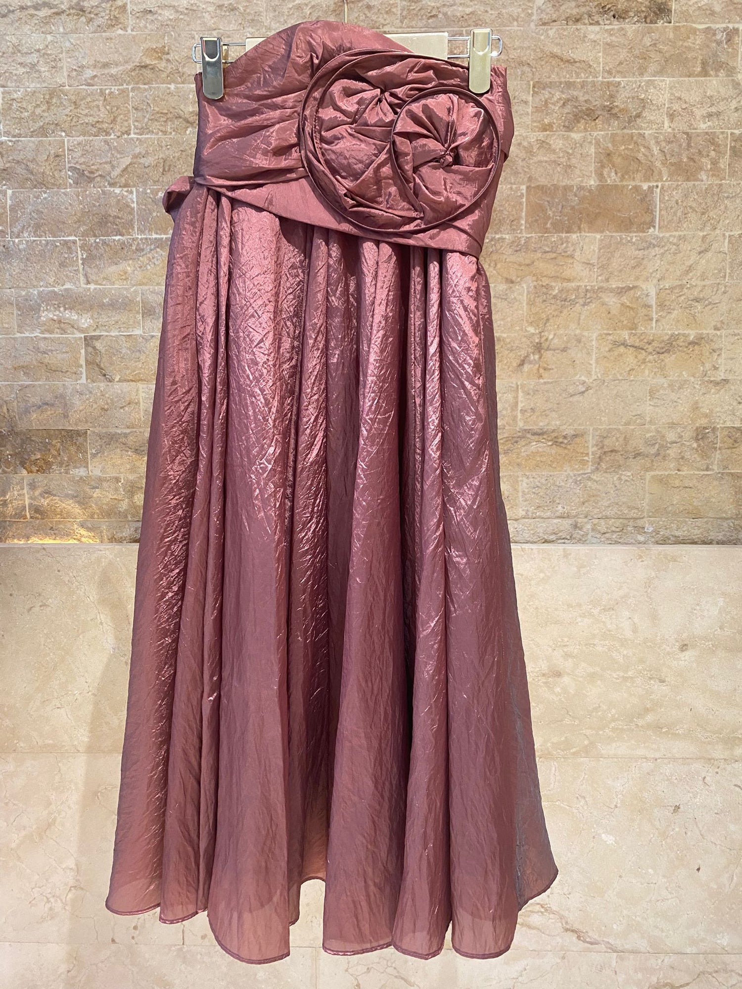 26SS-BK8010/612 Cowl Neckline Taffeta Top and Skirt Set - Brown Loft