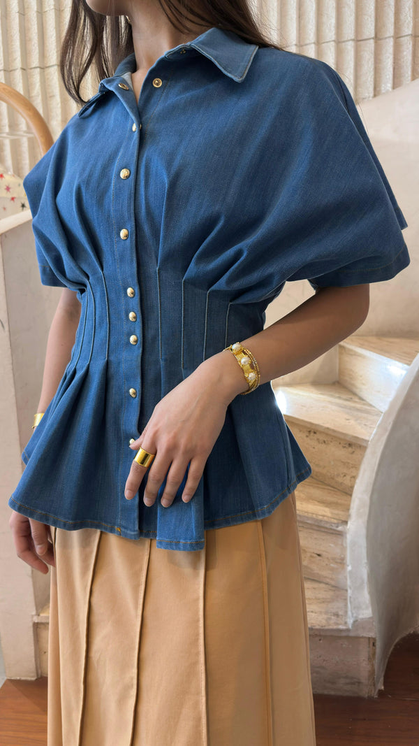 6208011 Pleated Denim Shirt