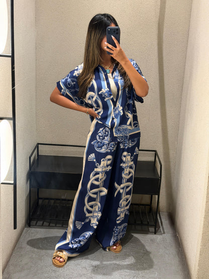 KD9099/9119VS-10 Chain Detailed Satin Shirt and Pants Set طقم قميص وبنطال من الساتان بتفاصيل السلاسل