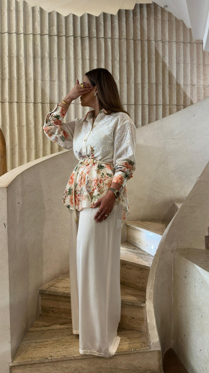 Delia Embroidered Oversized Shirt قميص مطرز واسع - Brown Loft