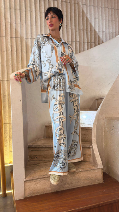 Baroque and Chain Detailed Satin Shirt and Pants KD88015/9099VS-10