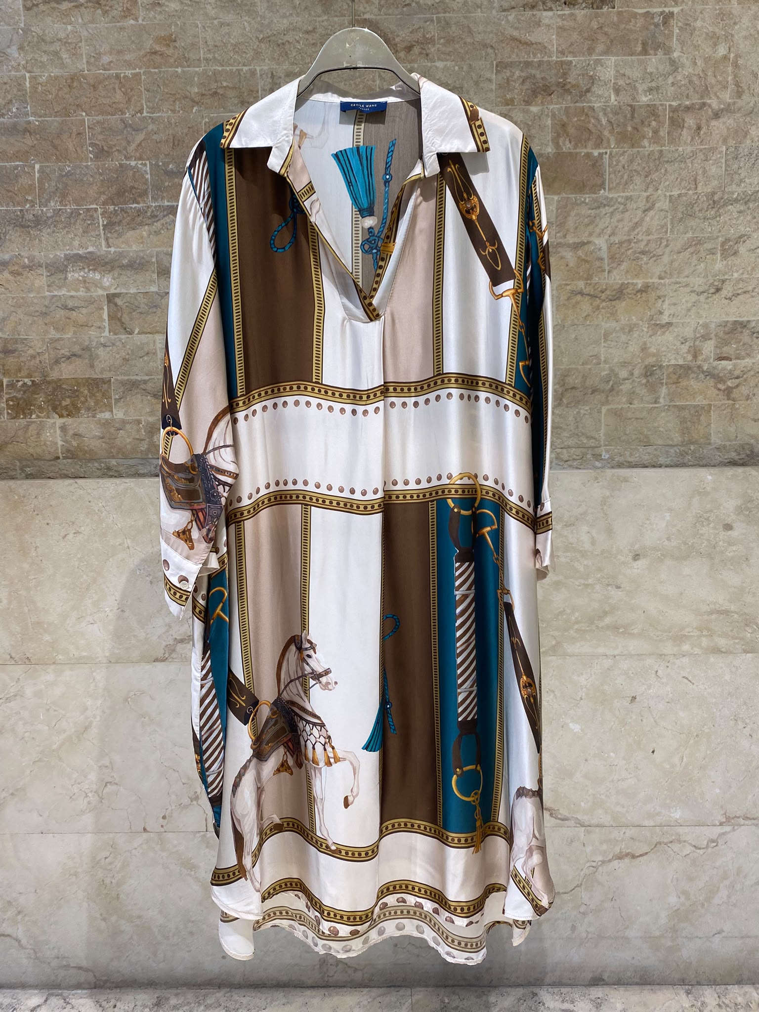 KD6120VS-2 Equestrian Print Satin Oversized Dress