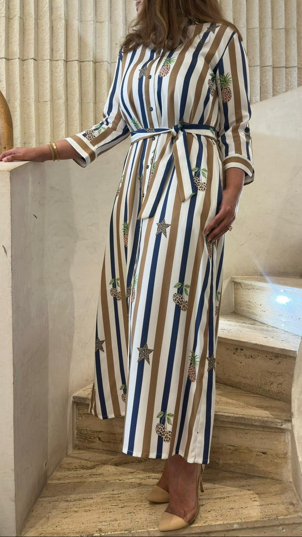 33648 Classic Collared Buttoned Midi Shirt Dress