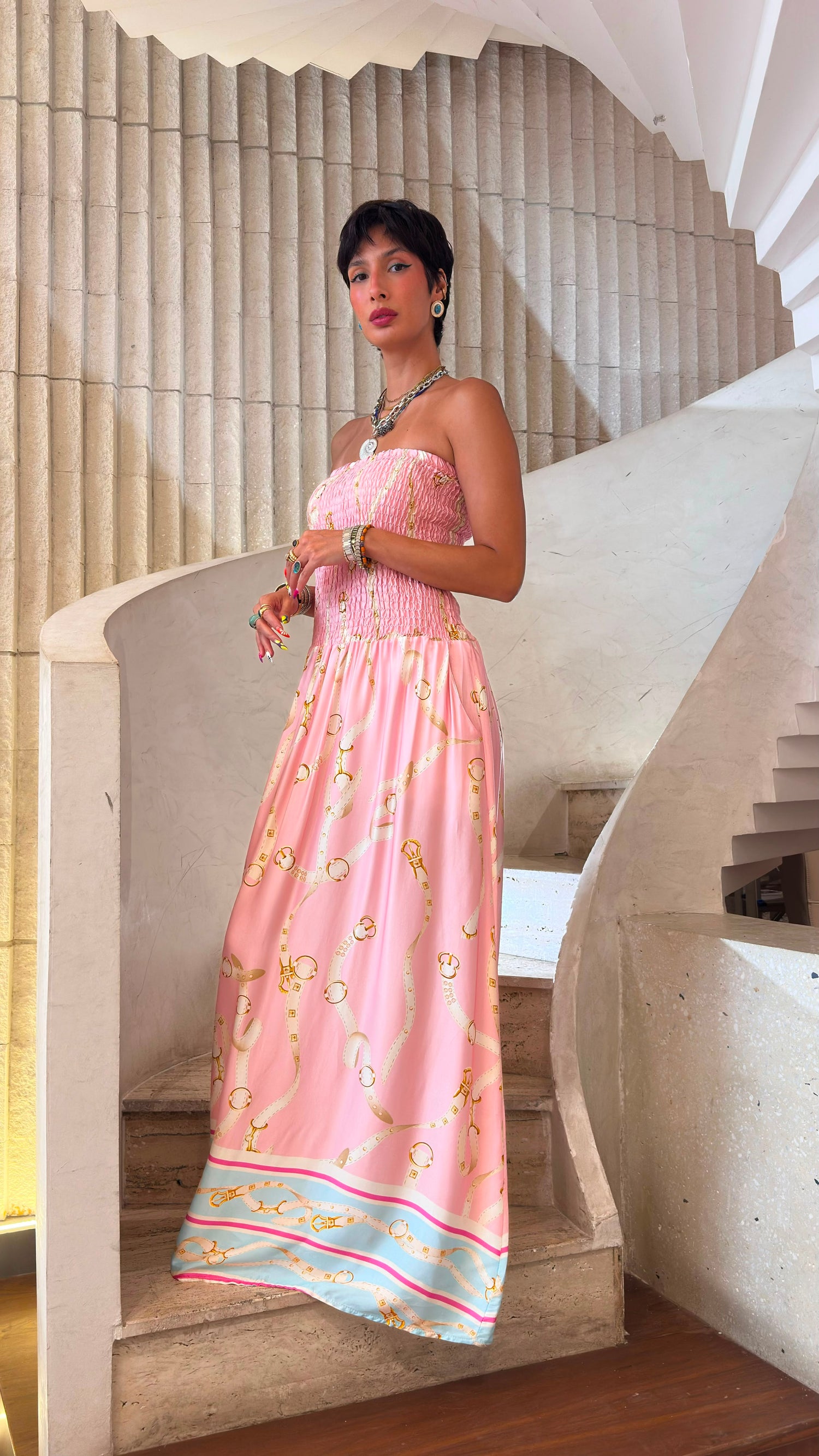 KD9668VS-1 Strapless Tube Smocked Satin Dress