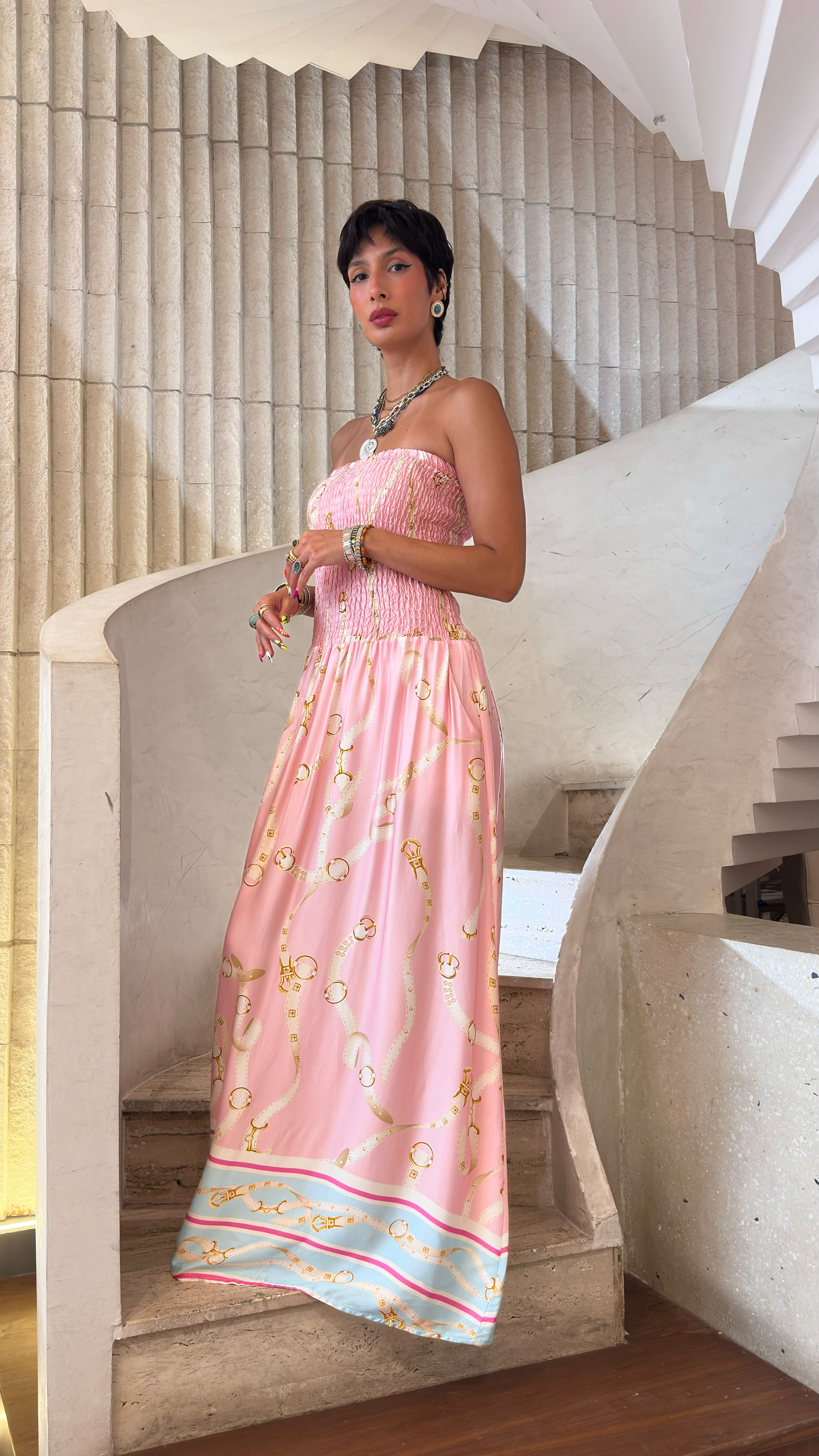 KD9668VS-1 Strapless Tube Smocked Satin Dress
