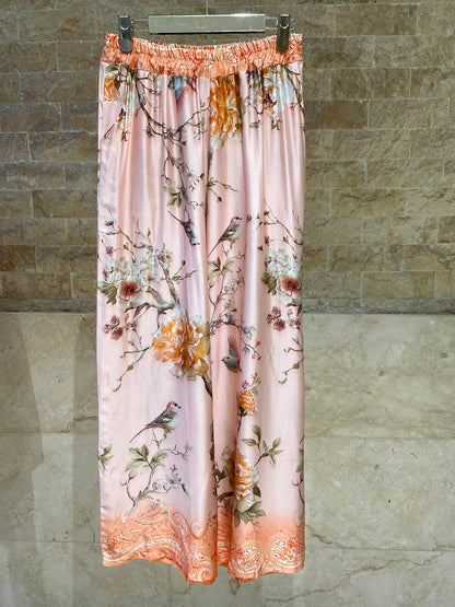 Floral and Bird Printed Satin Bomber Jacket and Pants Set KD8772/6637VS-11