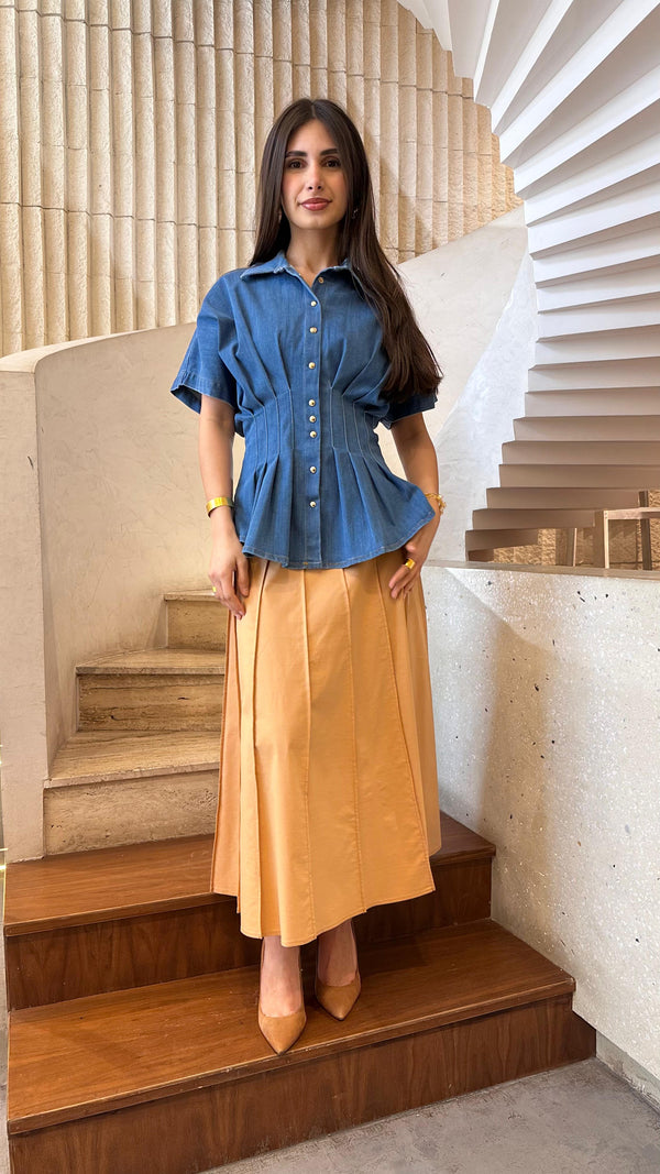 6208011 Pleated Denim Shirt