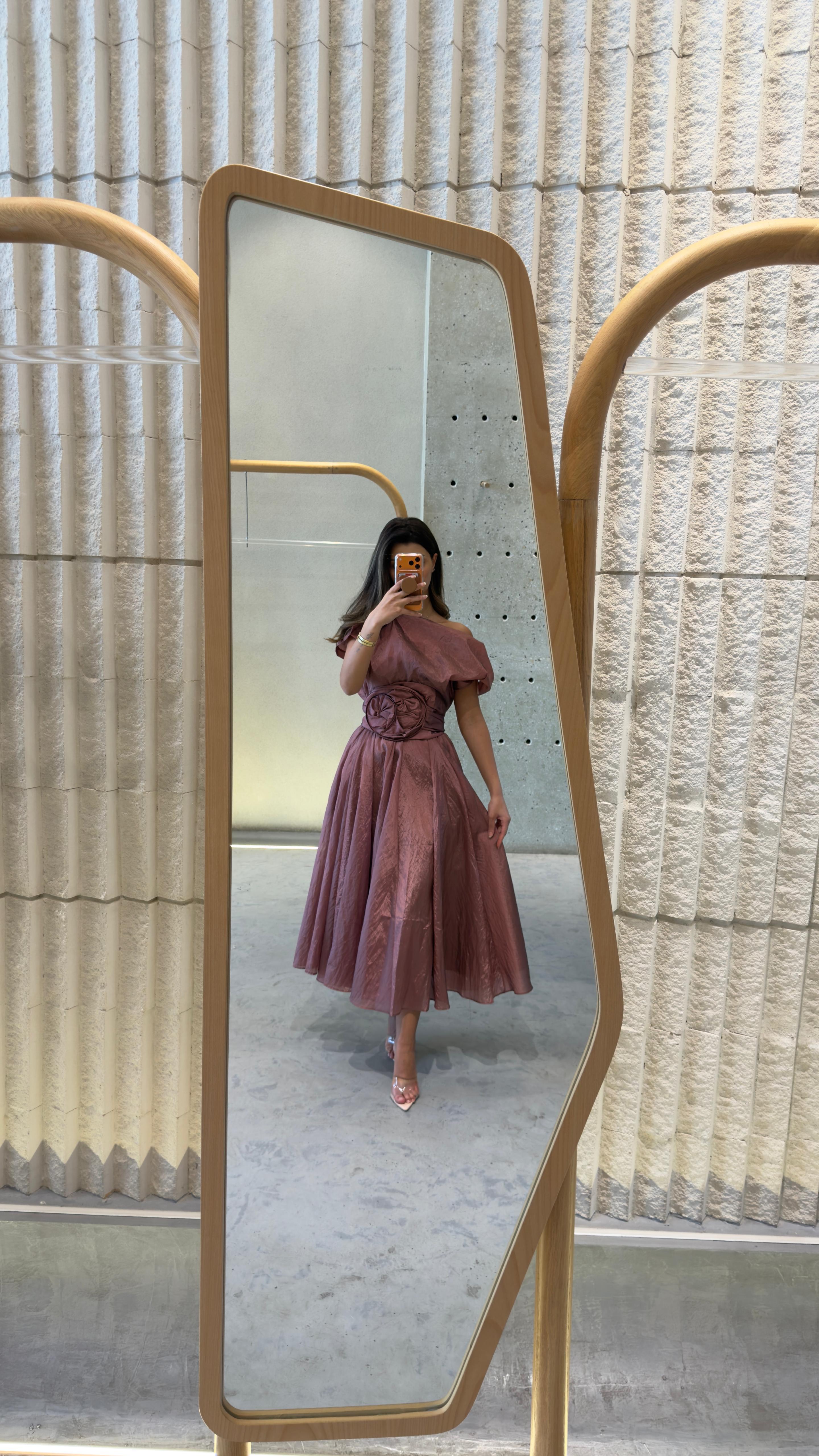 26SS-BK8010/612 Cowl Neckline Taffeta Top and Skirt Set - Brown Loft