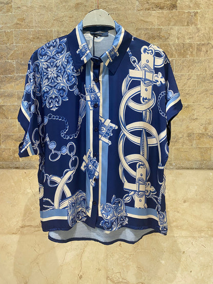 KD9099/9119VS-10 Chain Detailed Satin Shirt and Pants Set طقم قميص وبنطال من الساتان بتفاصيل السلاسل