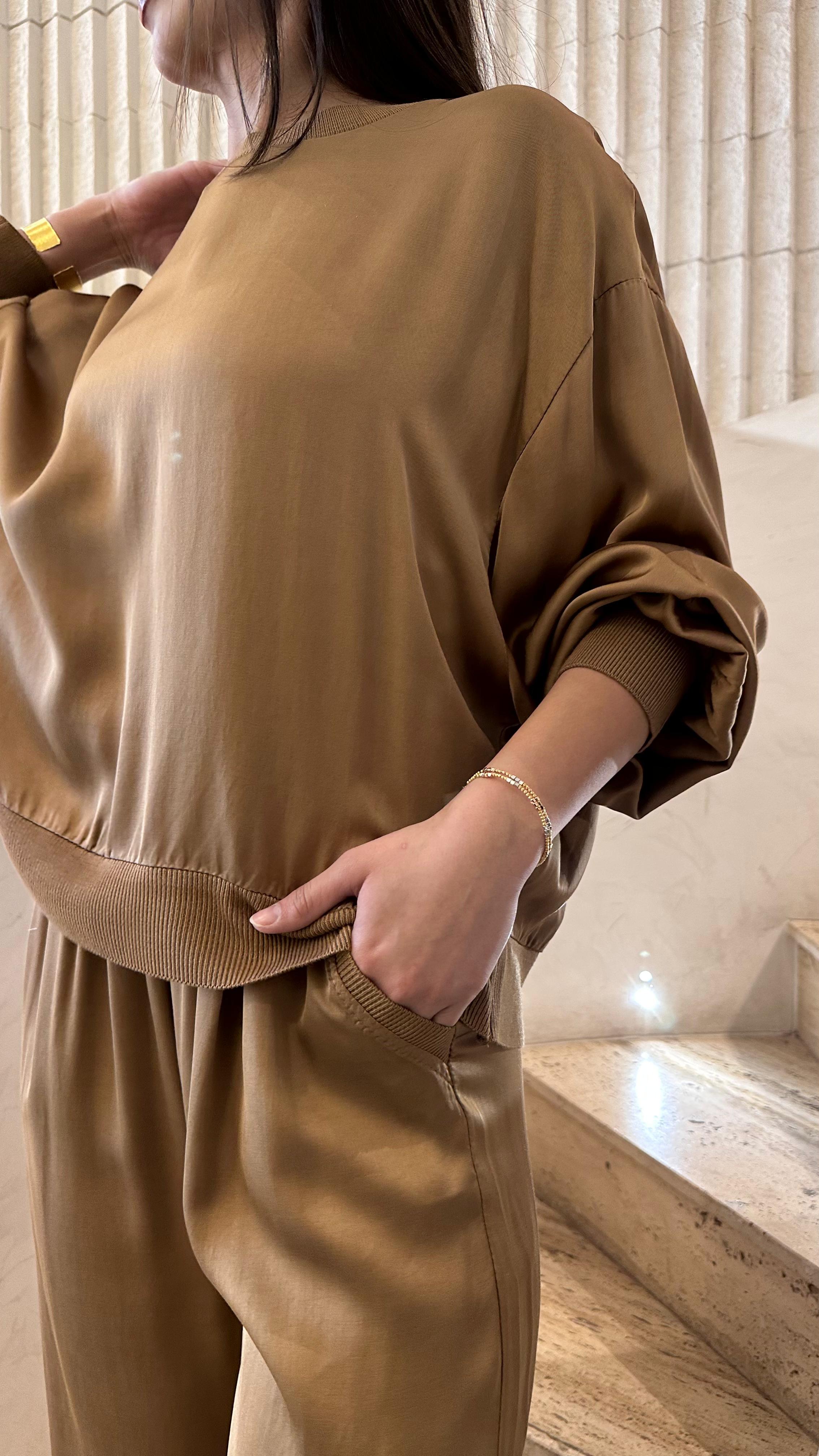 Oversized Satin Top – DB13993VS - Brown Loft