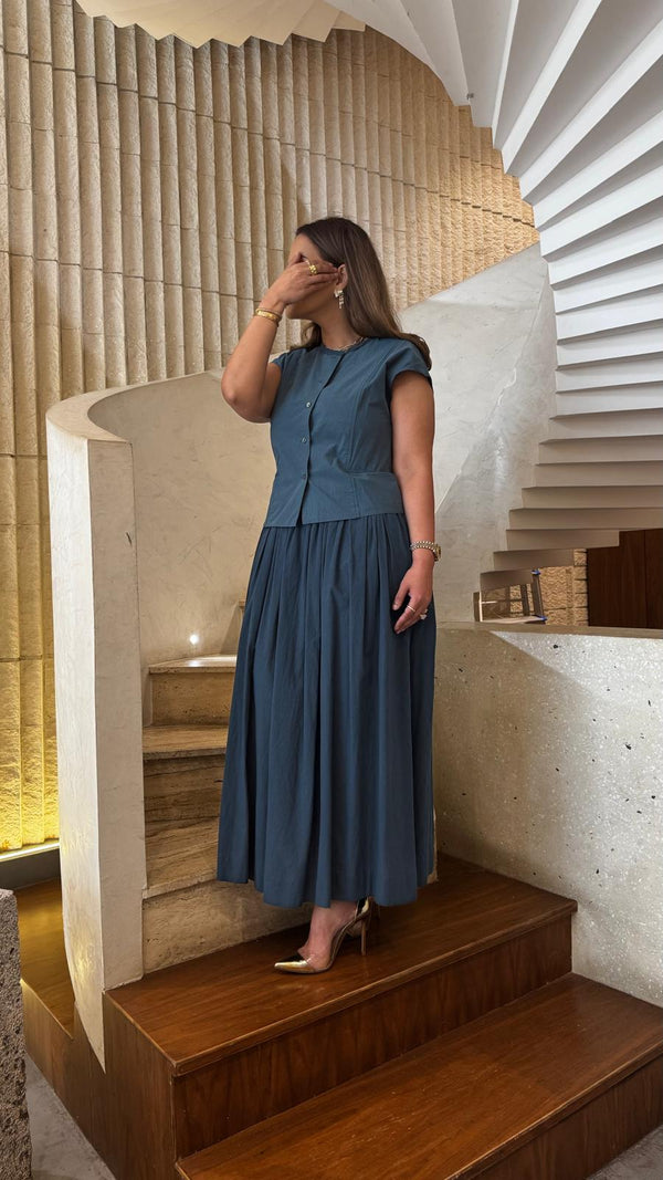 26S-3062 Buttoned Layered Dress فستان متعدد الطبقات بأزرار
