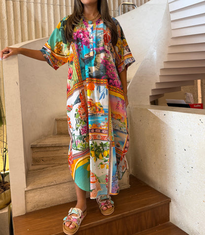 67916-1358 Mediterranean Printed Dress فستان بطبعة مستوحاة من طراز البحر المتوسط