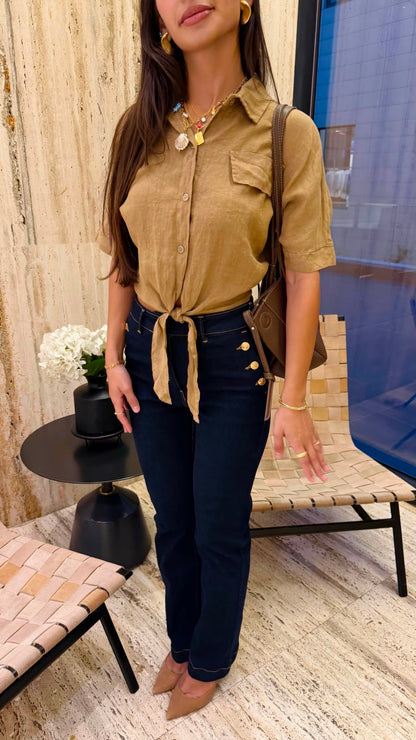 Linen Blend Crop Shirt TDM29719L