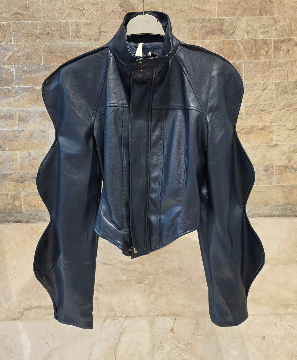 T2215 Faux Leather Cropped Jacket