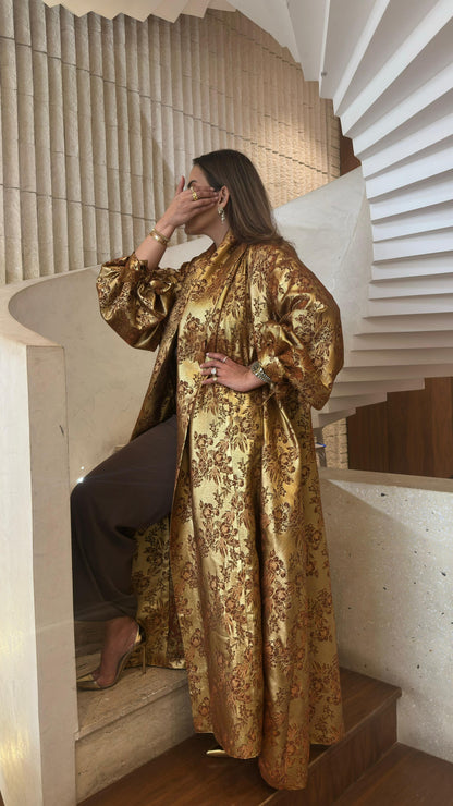 Daiki Ornate Floral Patterned Kimono - Brown Loft