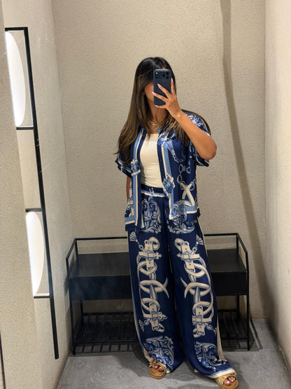 KD9099/9119VS-10 Chain Detailed Satin Shirt and Pants Set طقم قميص وبنطال من الساتان بتفاصيل السلاسل