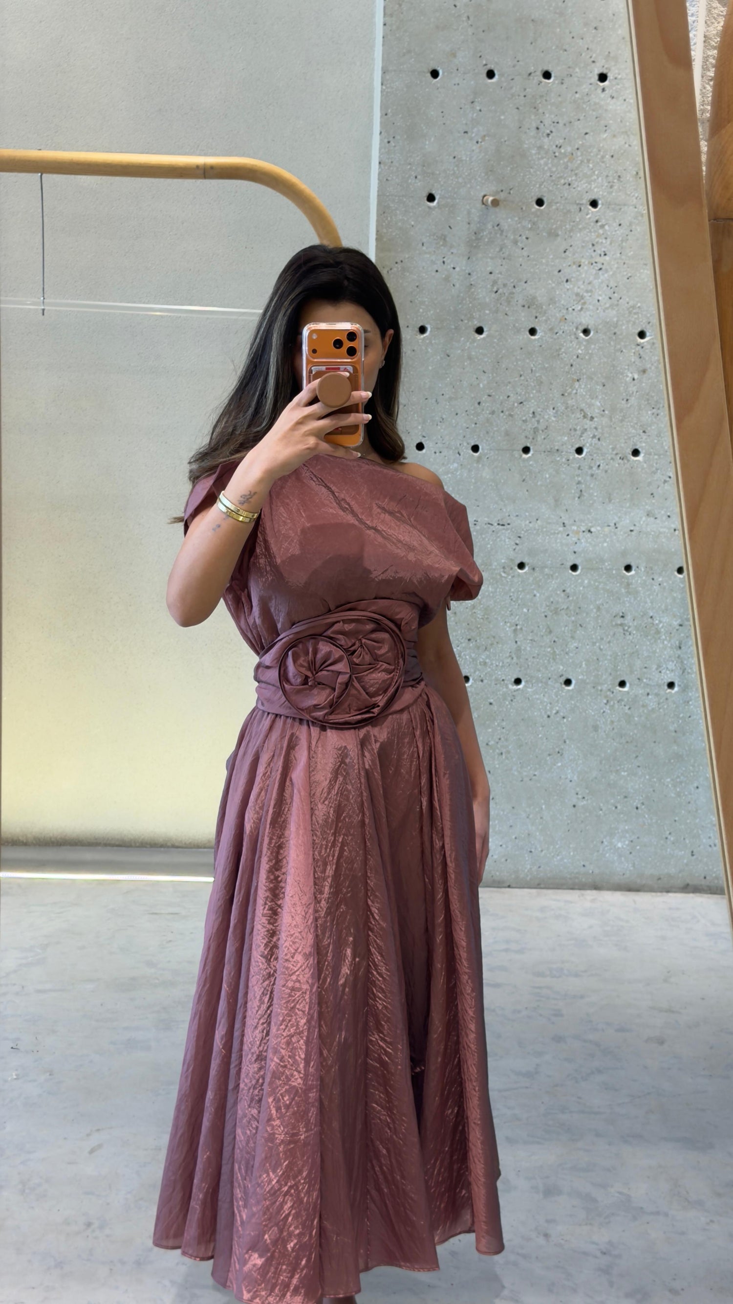 26SS-BK8010/612 Cowl Neckline Taffeta Top and Skirt Set - Brown Loft