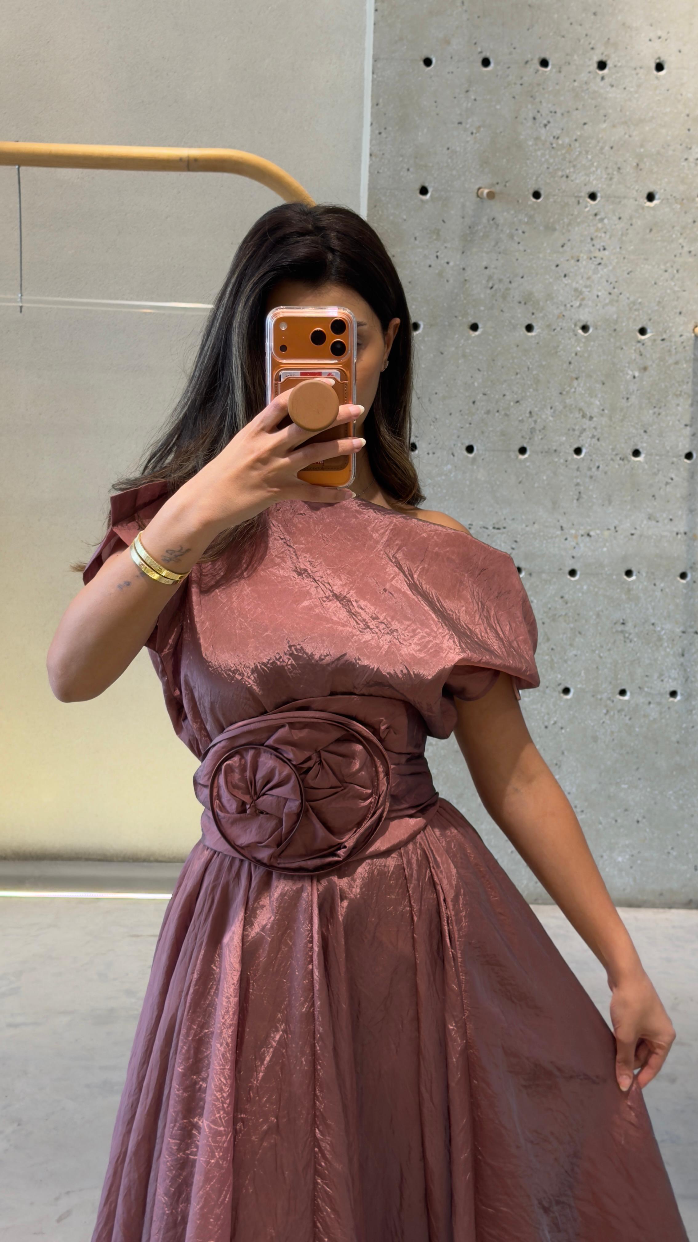 26SS-BK8010/612 Cowl Neckline Taffeta Top and Skirt Set - Brown Loft