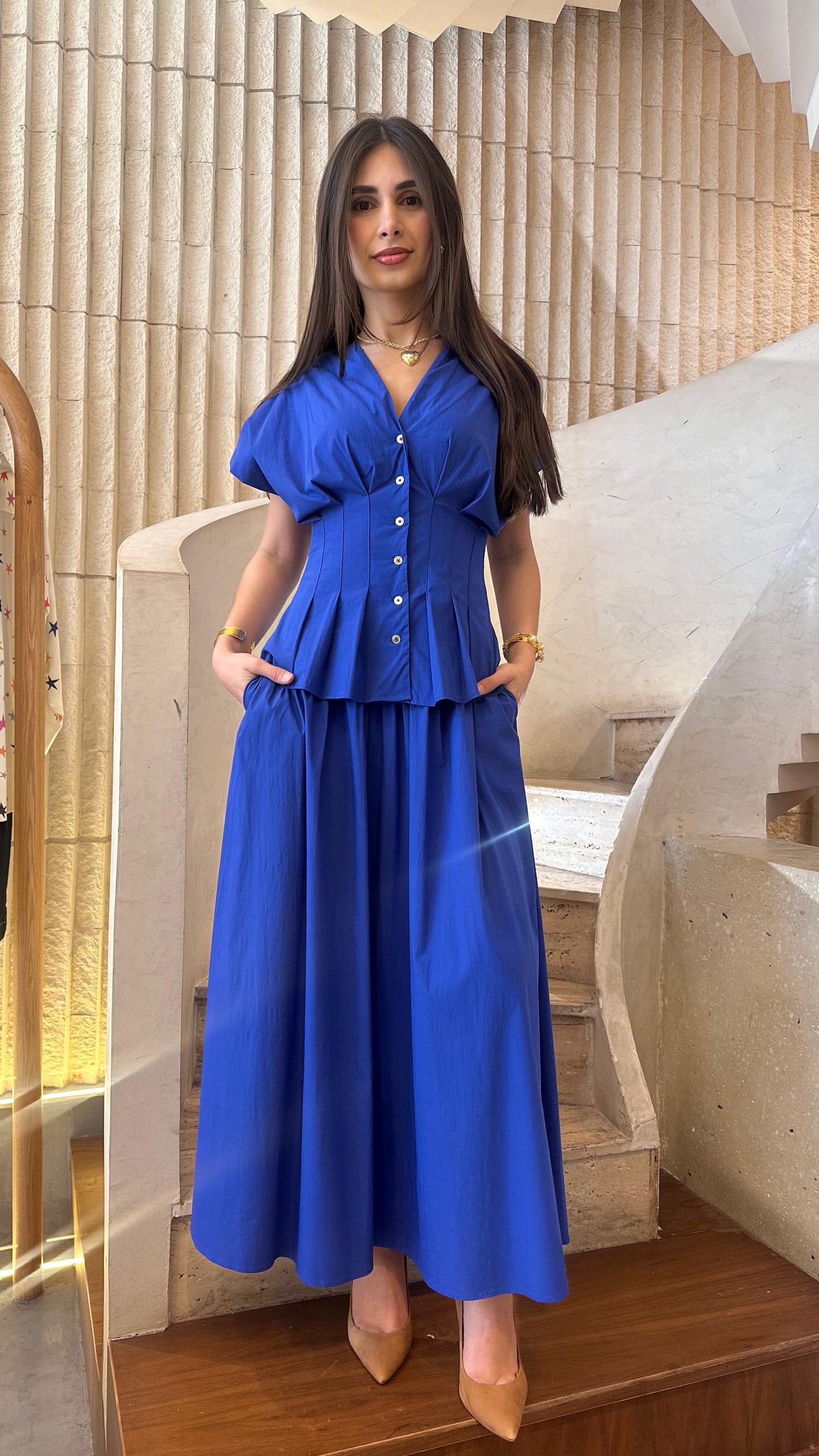 6218089 Pleated Long Dress فستان طويل مطوي - Brown Loft