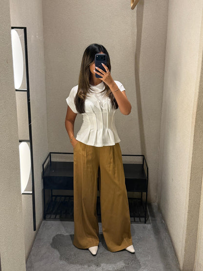 CY1409-2 High Waist Wide Leg Linen Pants