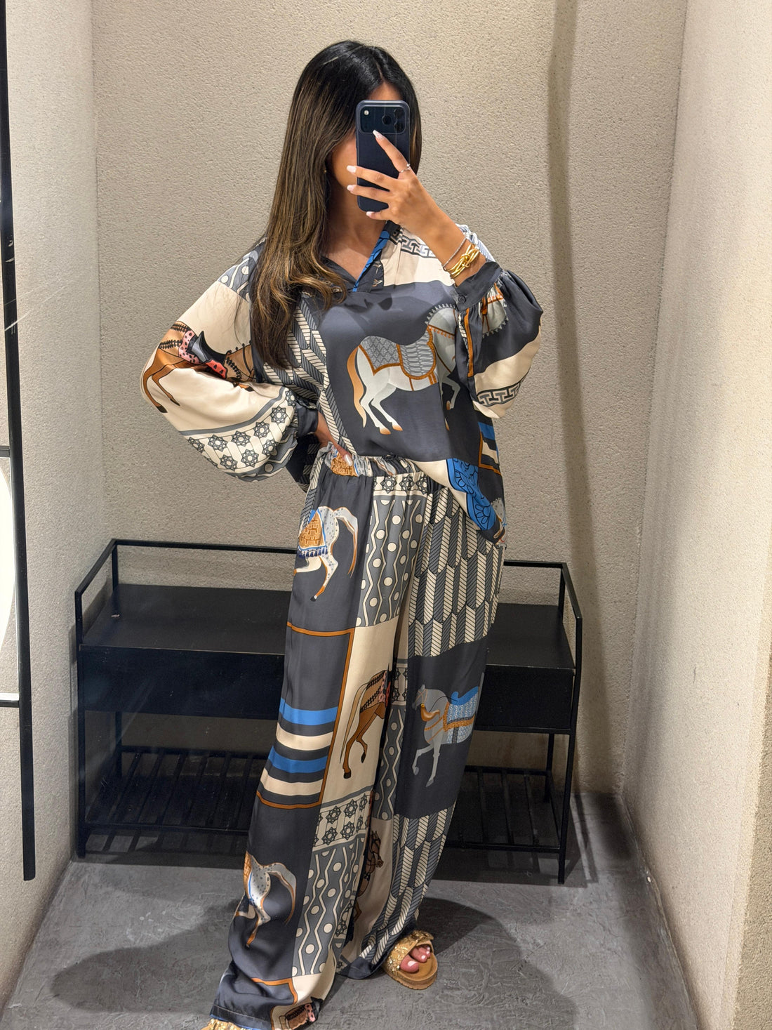KD9966/6637-20 Equestrian Printed Satin Top and Pants