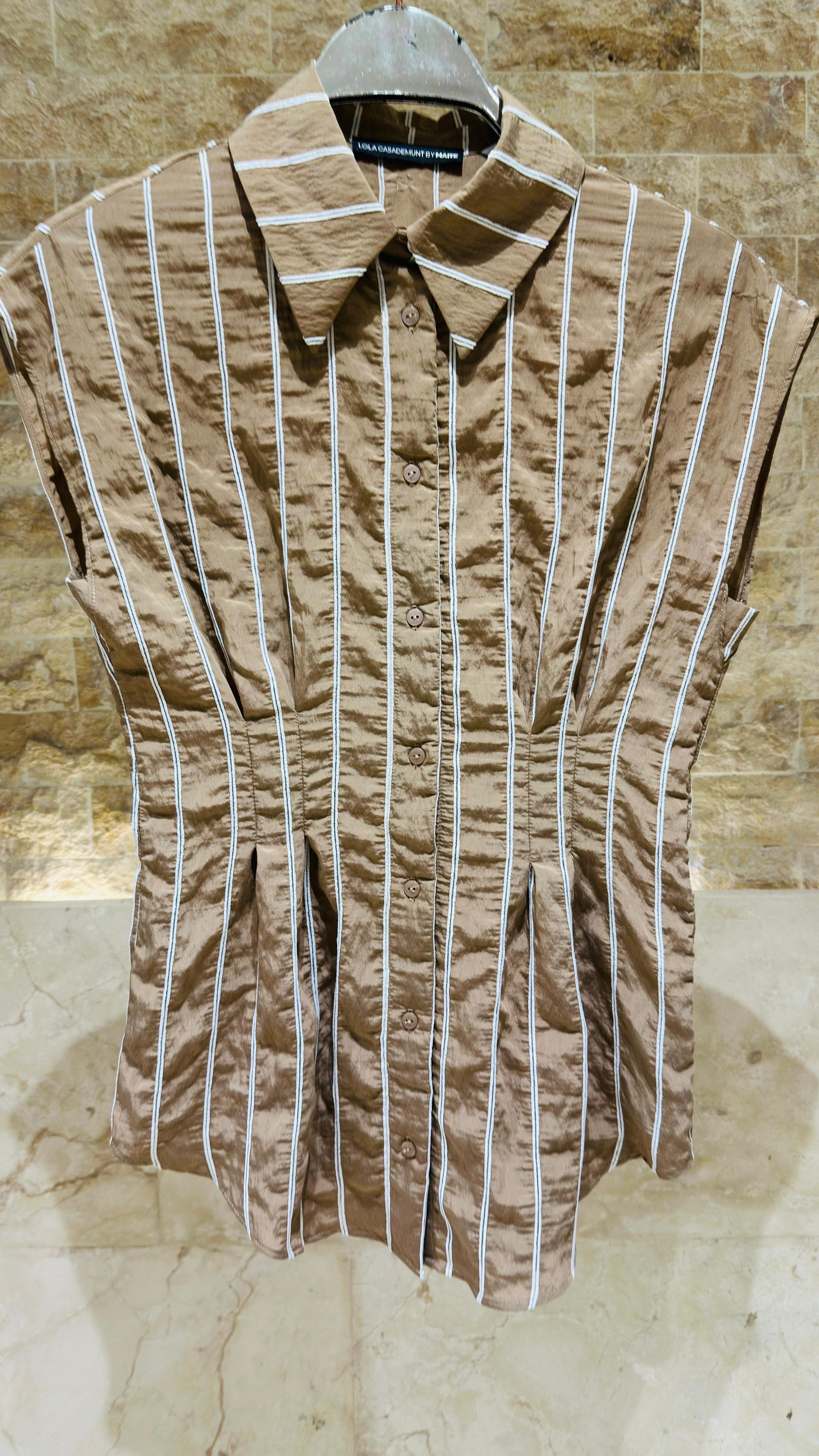 MS2615054/4026 Striped Sleeveless Poplin Top and Pants توب وبنطلون من البوبلين بدون أكمام مخططs - Brown Loft