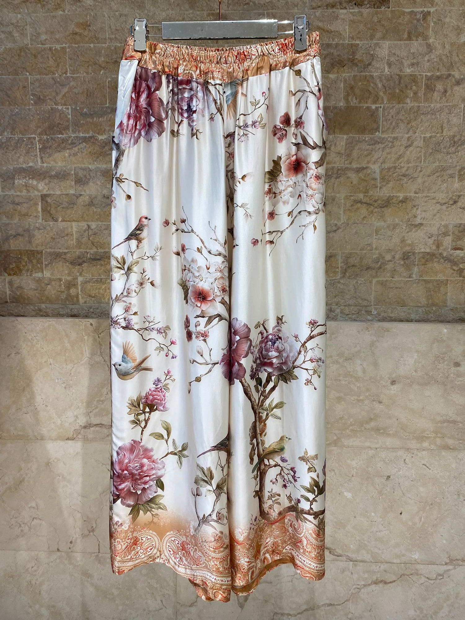 Floral and Bird Printed Satin Bomber Jacket and Pants Set KD8772/6637VS-11