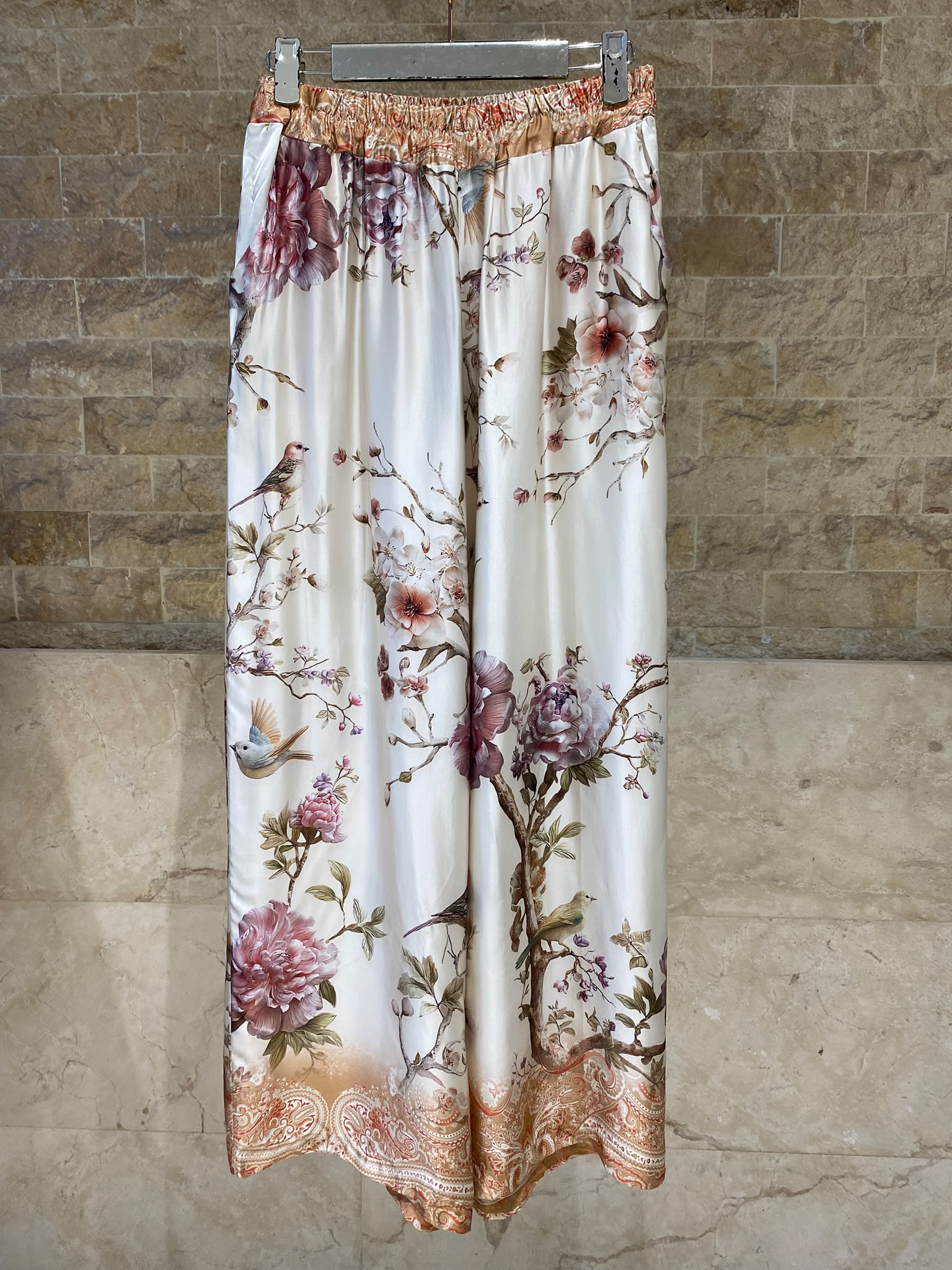 Floral and Bird Printed Satin Bomber Jacket and Pants Set KD8772/6637VS-11