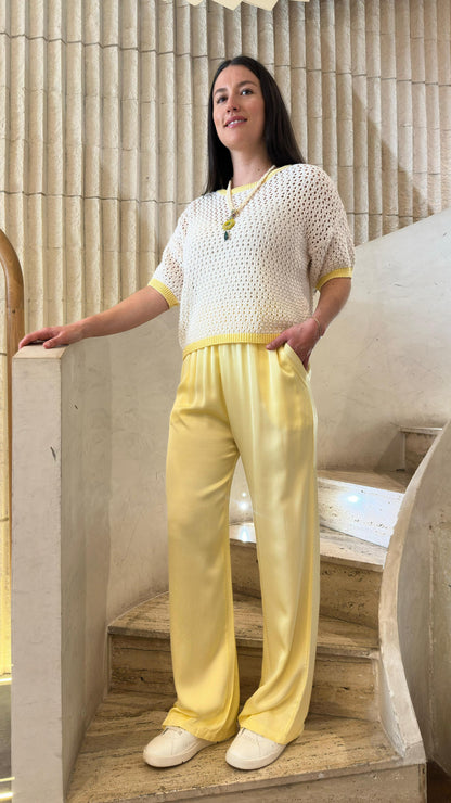 DB14570VS Wide Leg Satin Pants بنطلون ساتان واسع الساق - Brown Loft