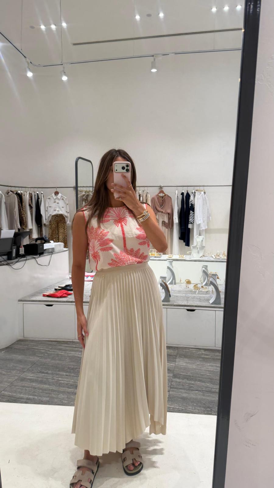 توب نسائي بلا أكمام مزين بأشجار النخيل المطرزة بألوان زاهية - 32568
