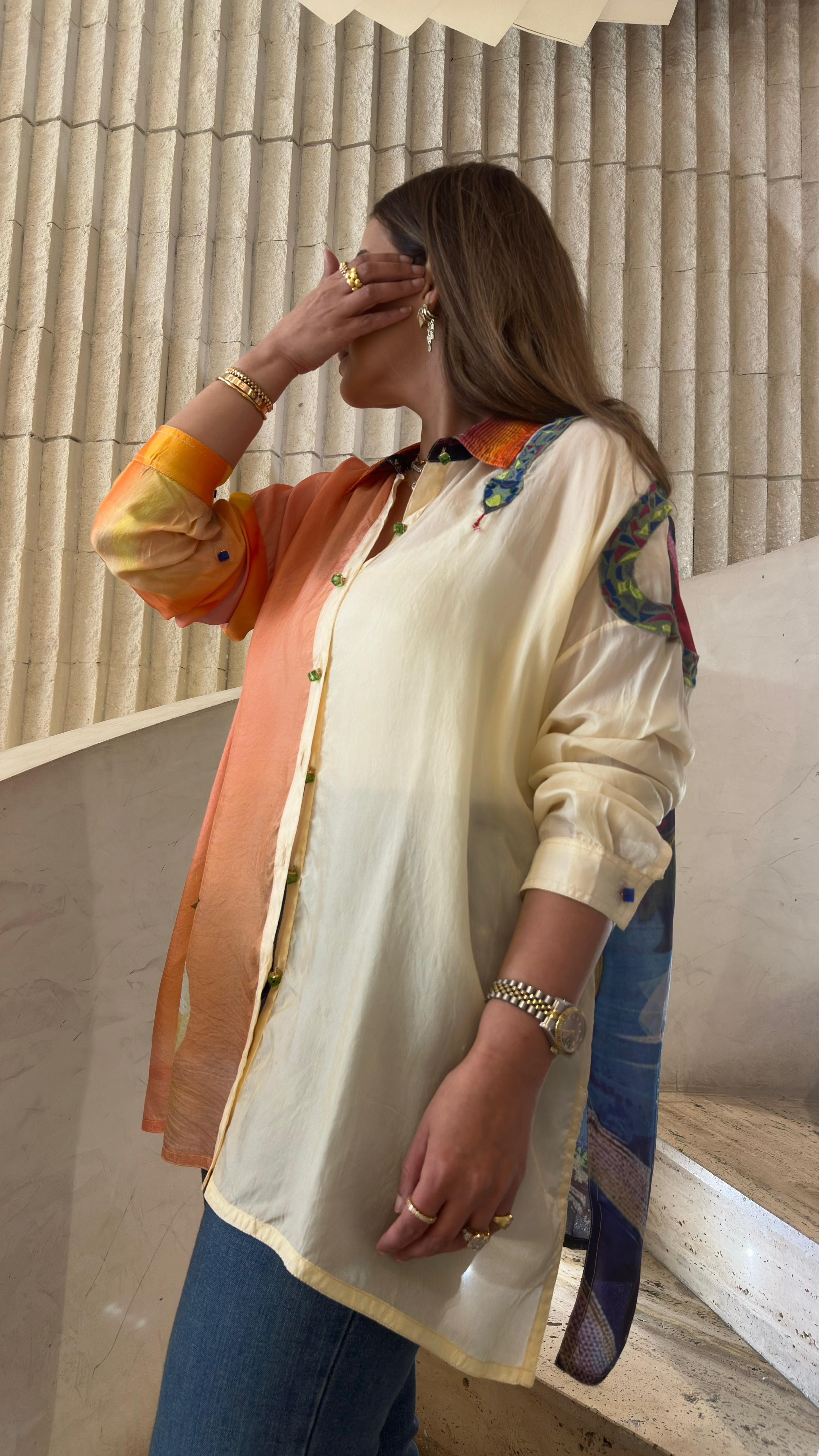 Shirt Eden Buttoned Collared Oversized Silk Satin Shirt - Brown Loft