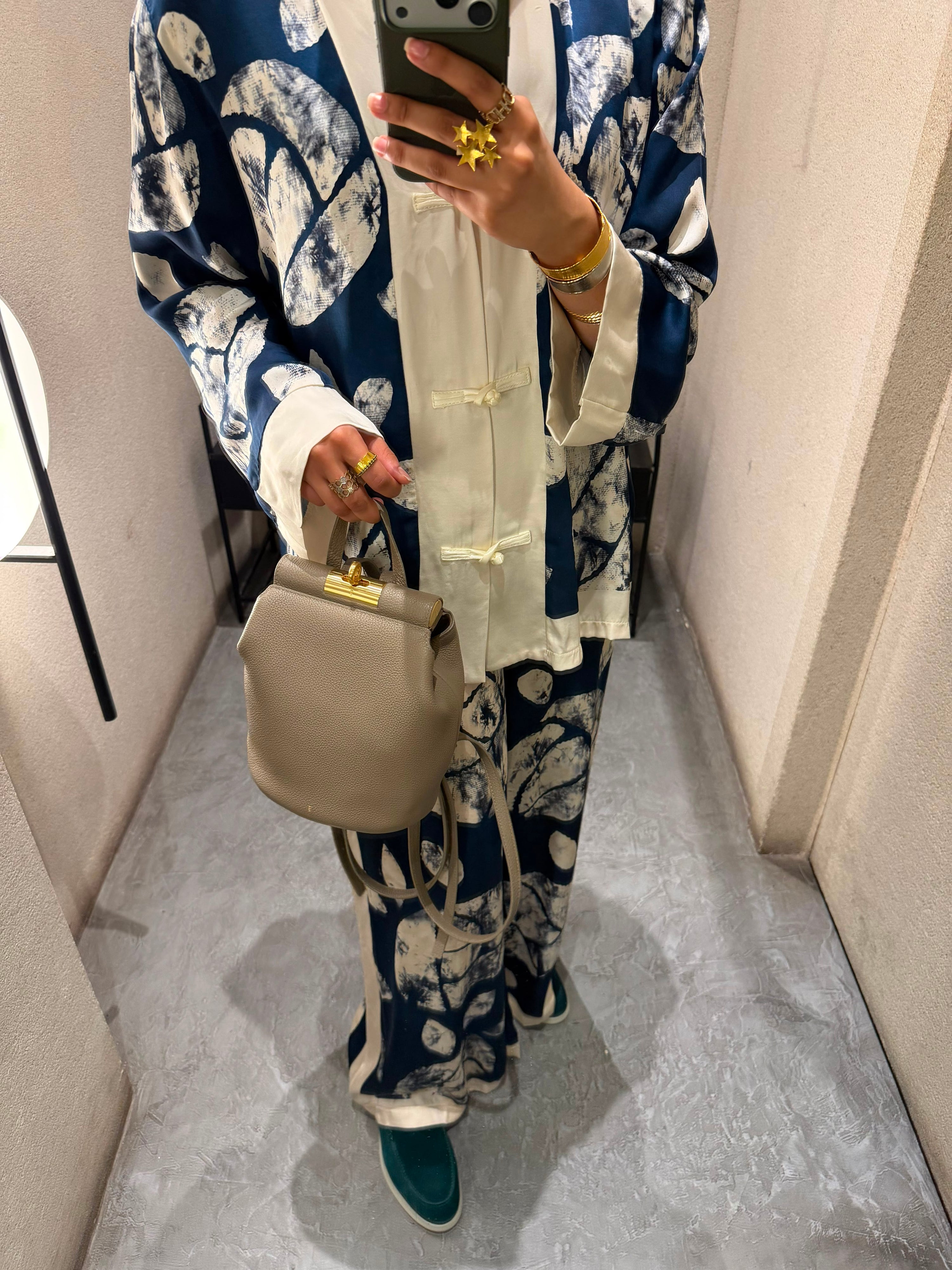 Leaf Print Satin Jacket and Pants Set KD88009/9099VS-14