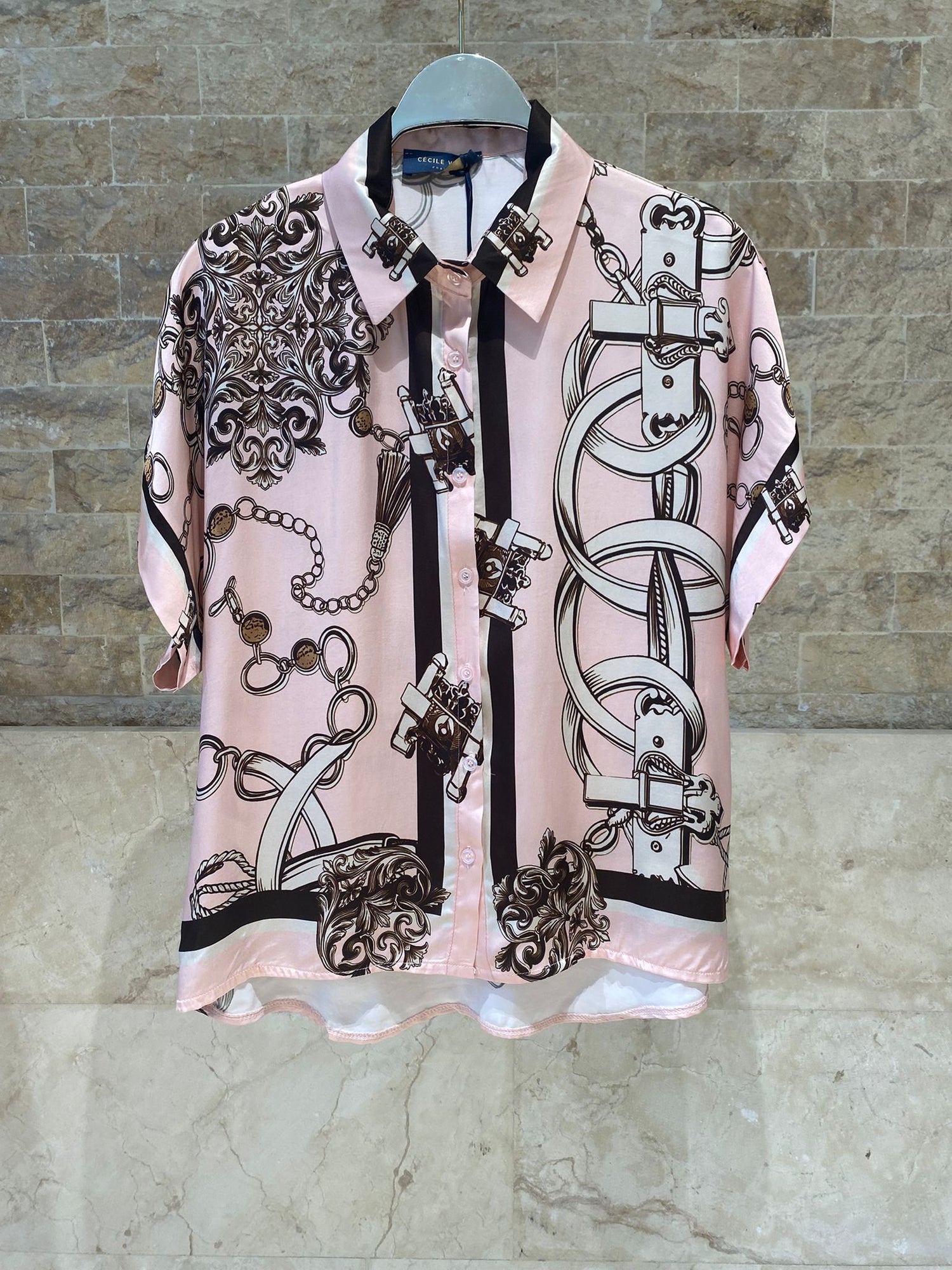 KD9099/9119VS-10 Chain Detailed Satin Shirt and Pants Set طقم قميص وبنطال من الساتان بتفاصيل السلاسل