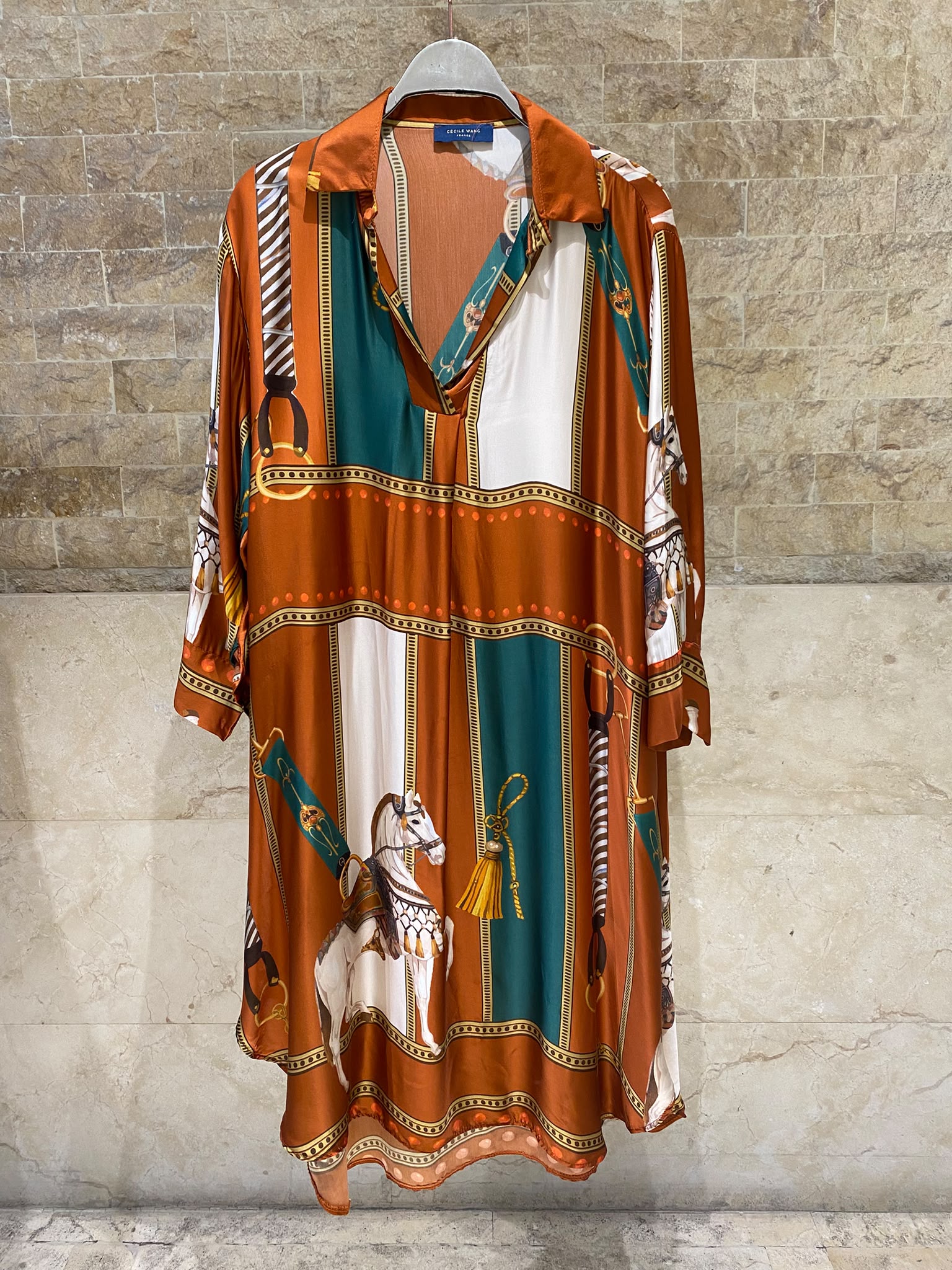 KD6120VS-2 Equestrian Print Satin Oversized Dress