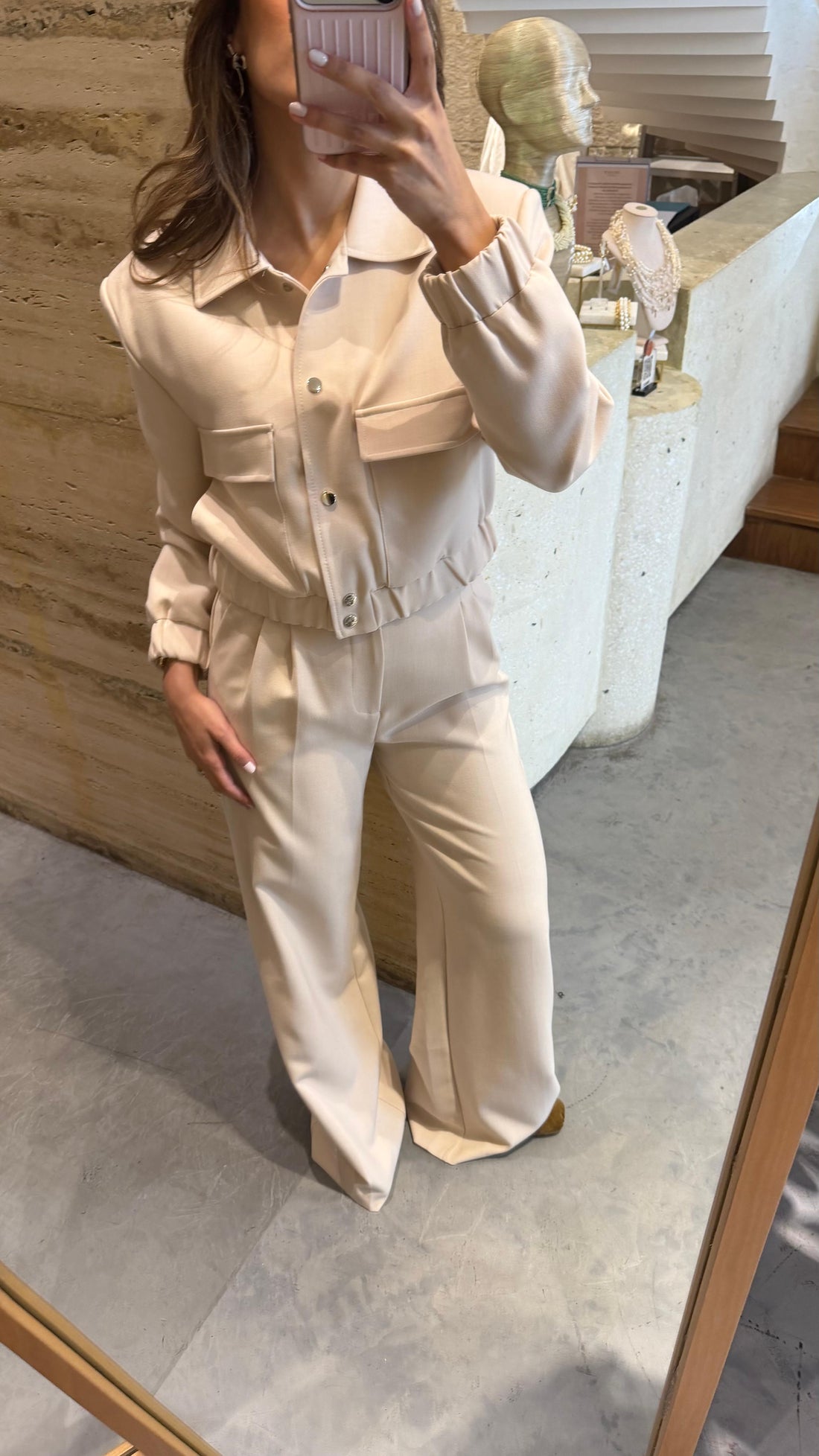 V2575 SET Bomber Jacket and Wide Leg Pants سترة بومبر وبنطال واسع الساق