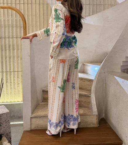 33652 Wide Leg Tropical Prints Pant