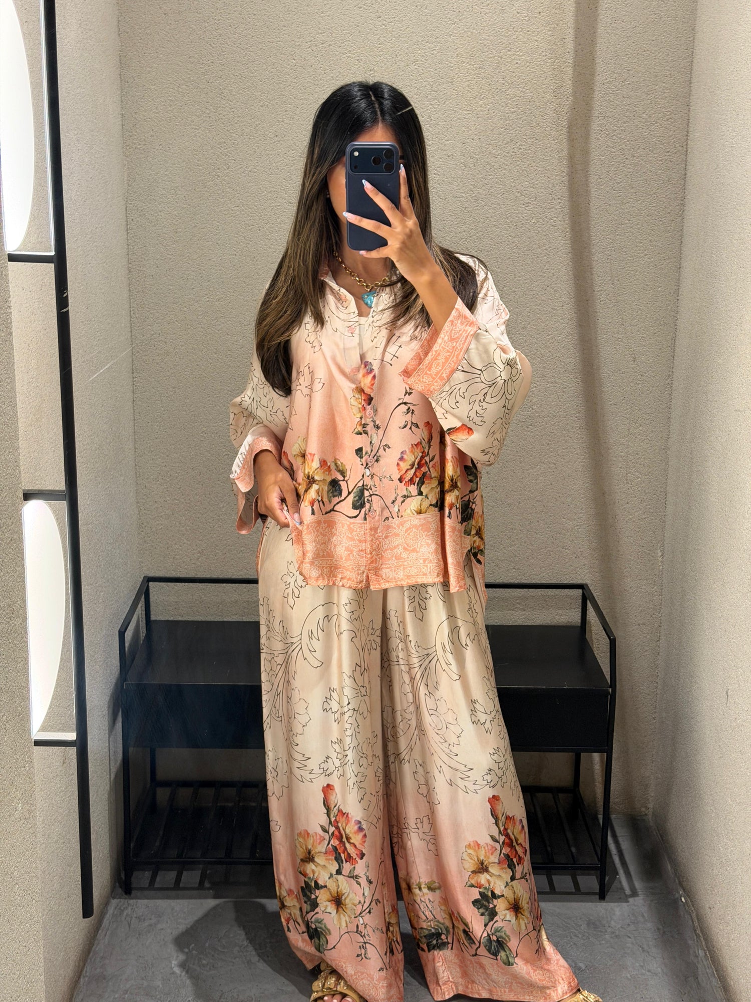 Floral Print Satin Shirt and Pants Sets KD8658/7789VS