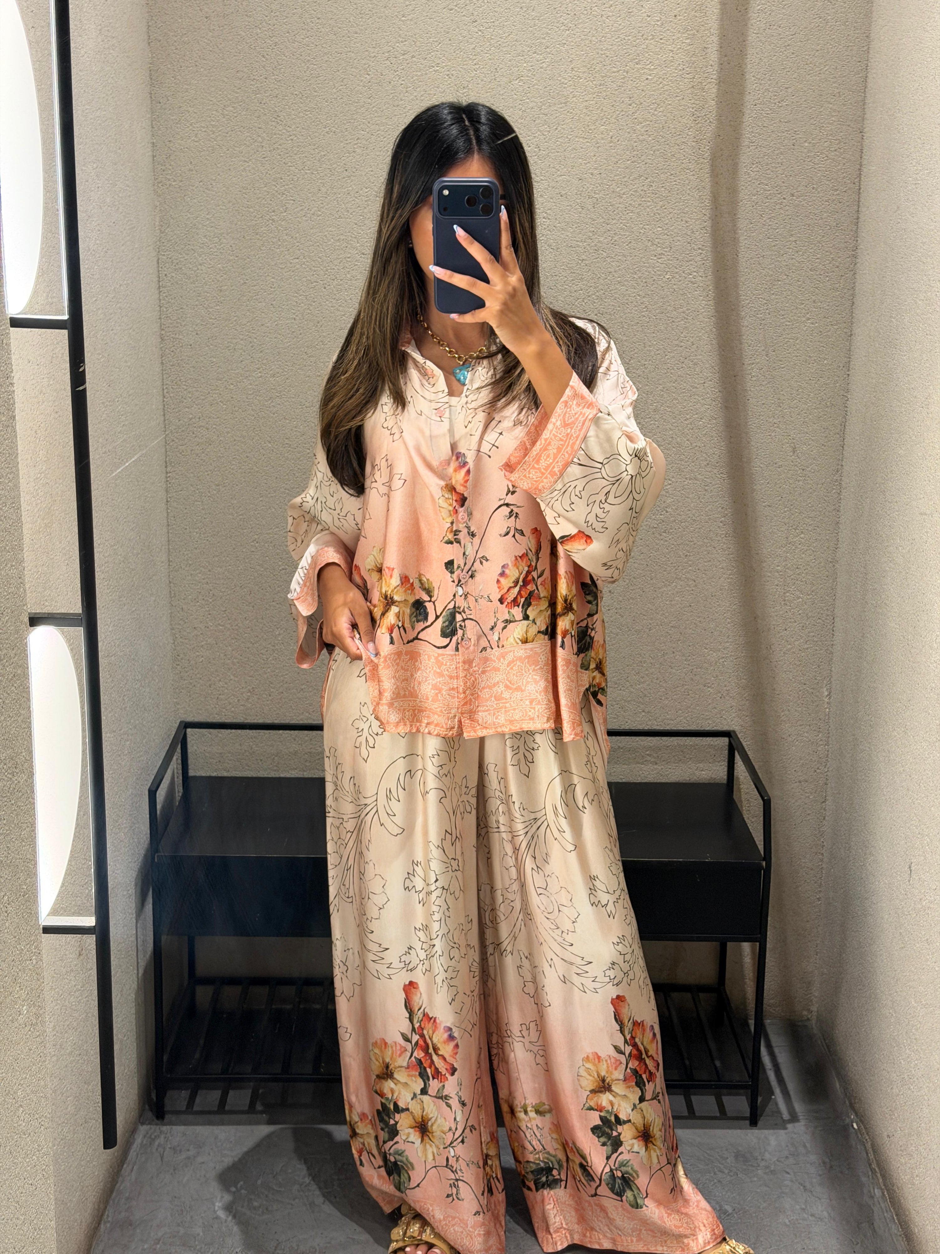 Floral Print Satin Shirt and Pants Sets KD8658/7789VS