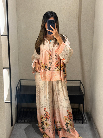 Floral Print Satin Shirt and Pants Sets KD8658/7789VS