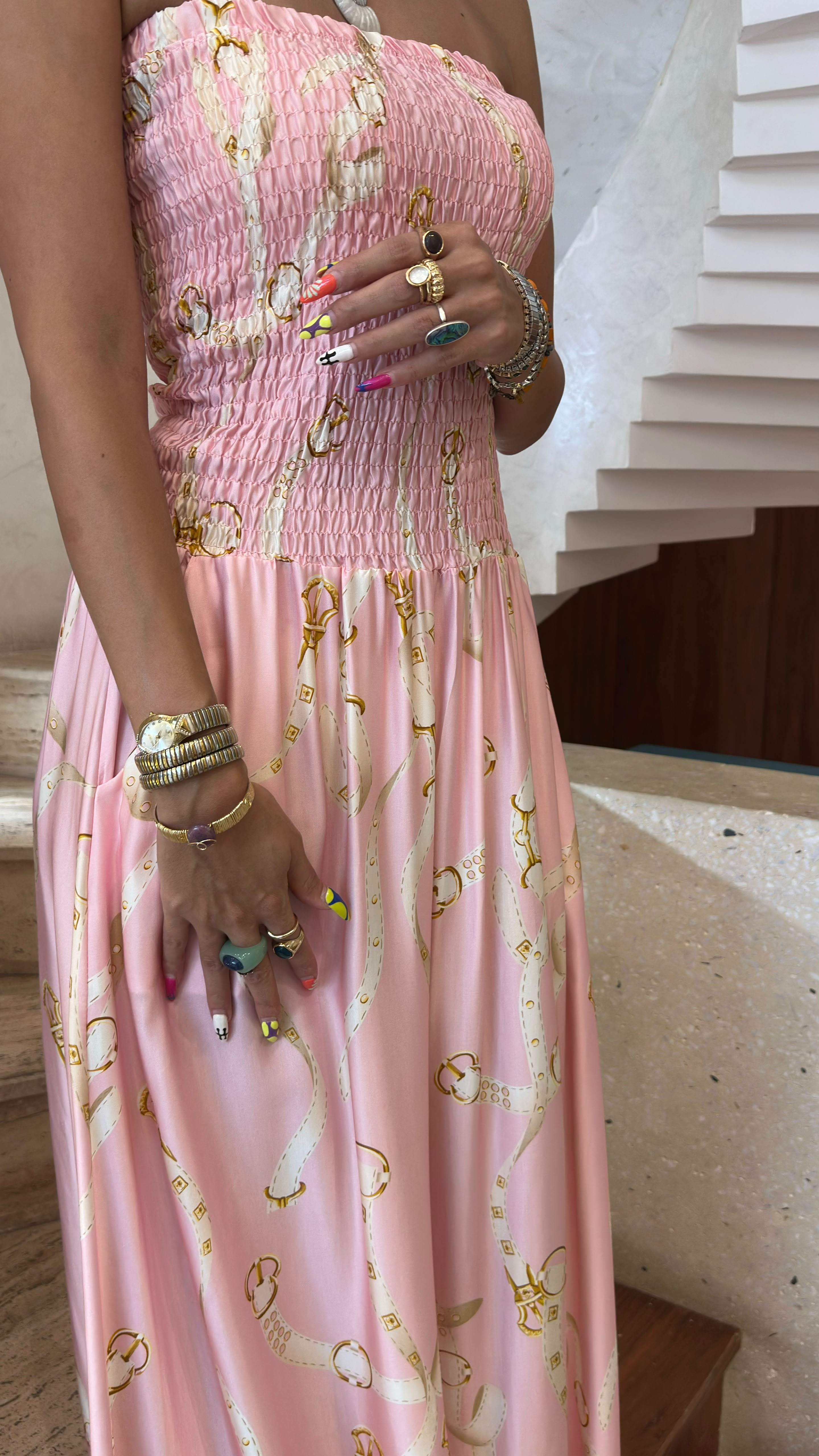KD9668VS-1 Strapless Tube Smocked Satin Dress
