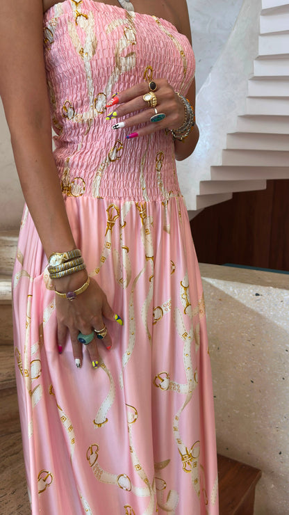 KD9668VS-1 Strapless Tube Smocked Satin Dress