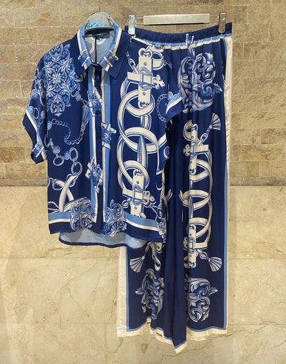 KD9099/9119VS-10 Chain Detailed Satin Shirt and Pants Set طقم قميص وبنطال من الساتان بتفاصيل السلاسل