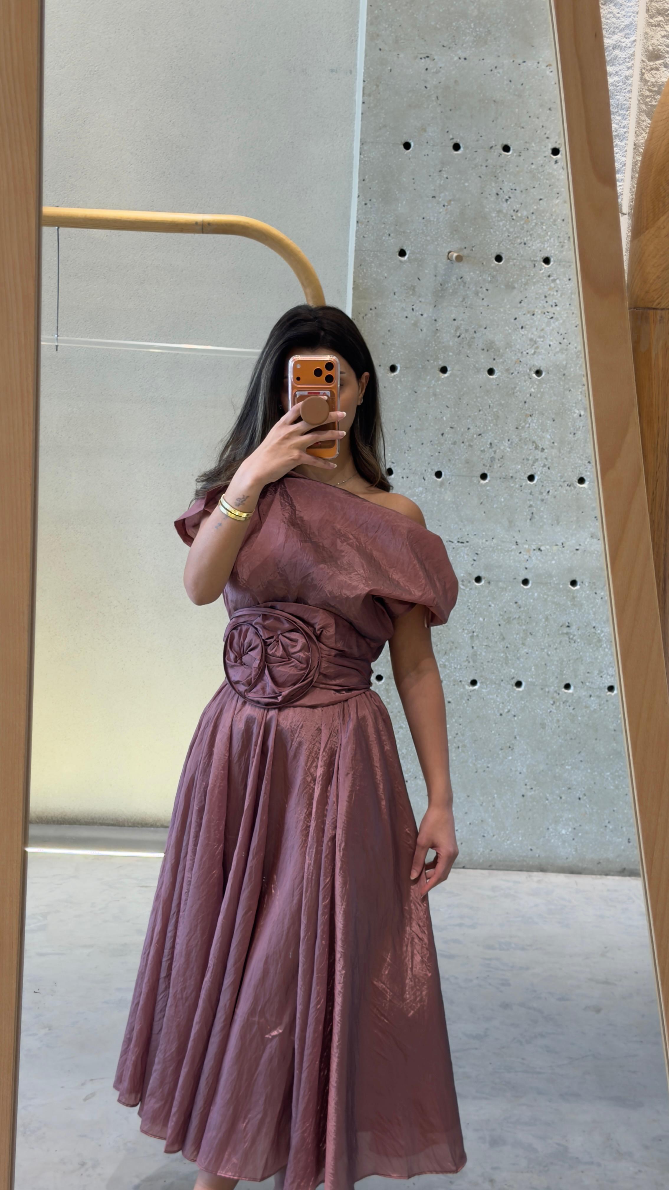 26SS-BK8010/612 Cowl Neckline Taffeta Top and Skirt Set - Brown Loft
