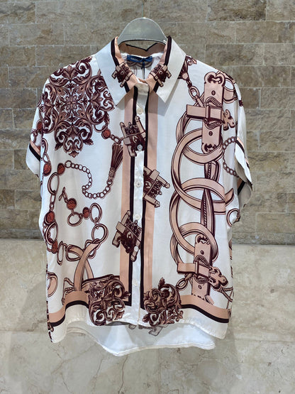 KD9099/9119VS-10 Chain Detailed Satin Shirt and Pants Set طقم قميص وبنطال من الساتان بتفاصيل السلاسل