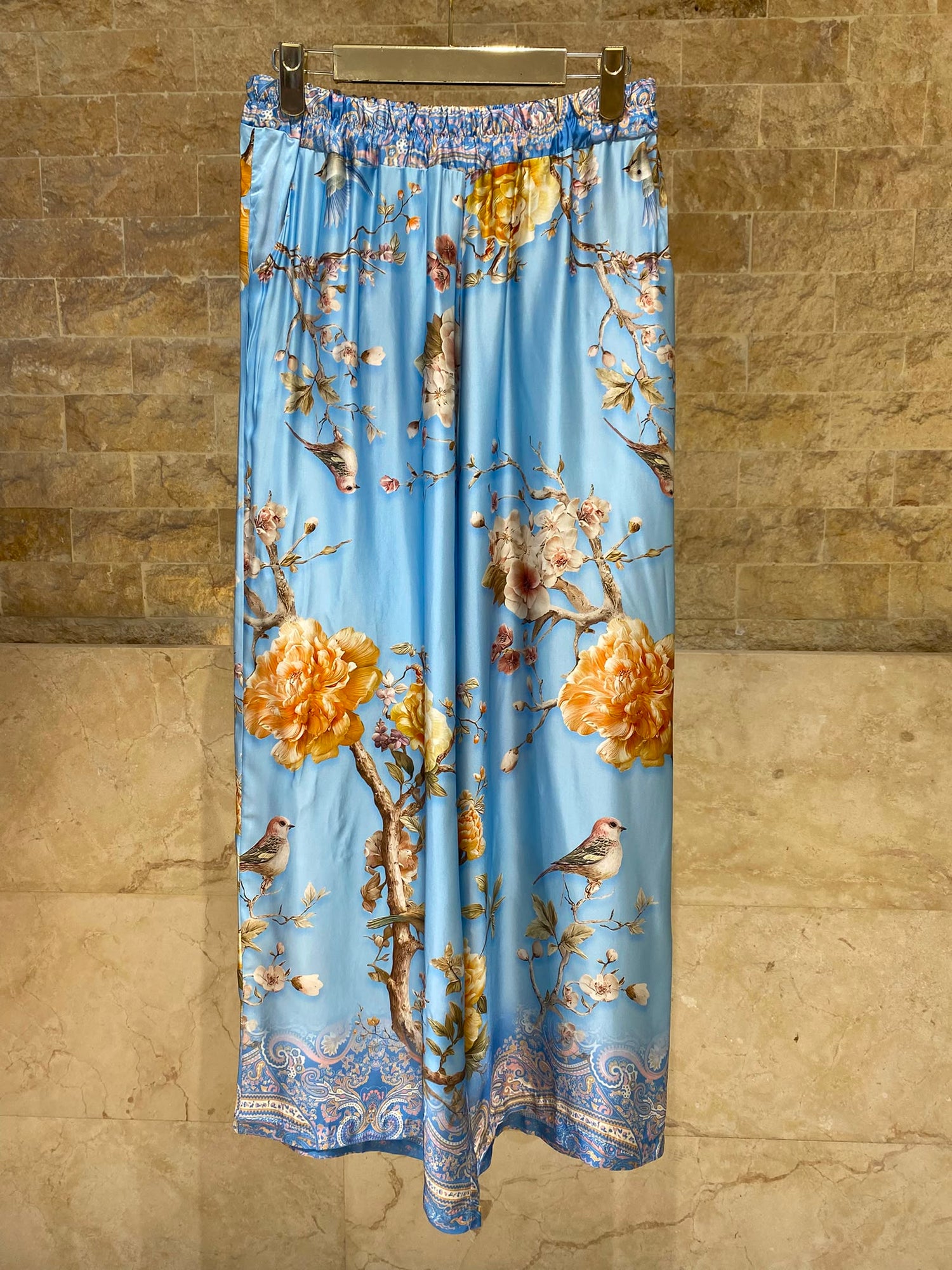 Floral and Bird Printed Satin Bomber Jacket and Pants Set KD8772/6637VS-11
