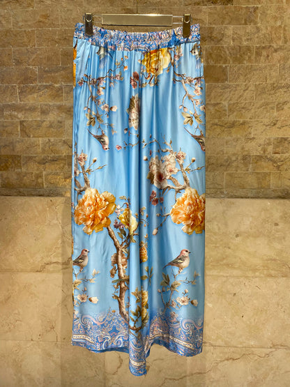 Floral and Bird Printed Satin Bomber Jacket and Pants Set KD8772/6637VS-11