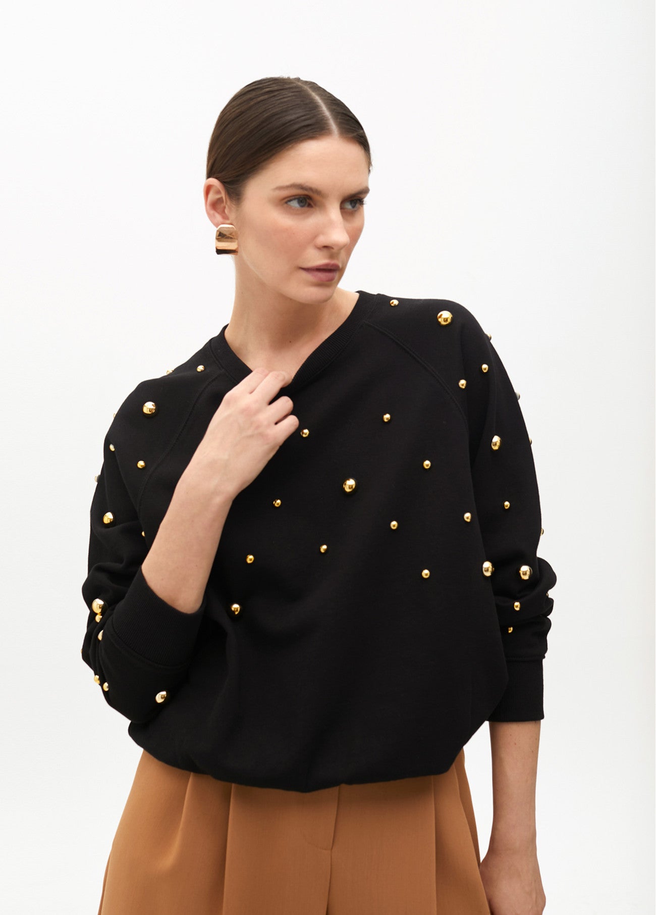 2511004 Round Neck Sweatshirt Top - Brown Loft