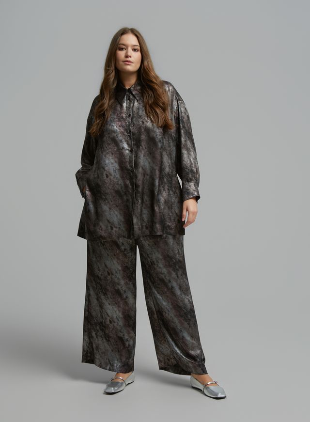 Printed Satin Shirt &amp; Wide-Leg Trousers Set 8601.3059/2079
