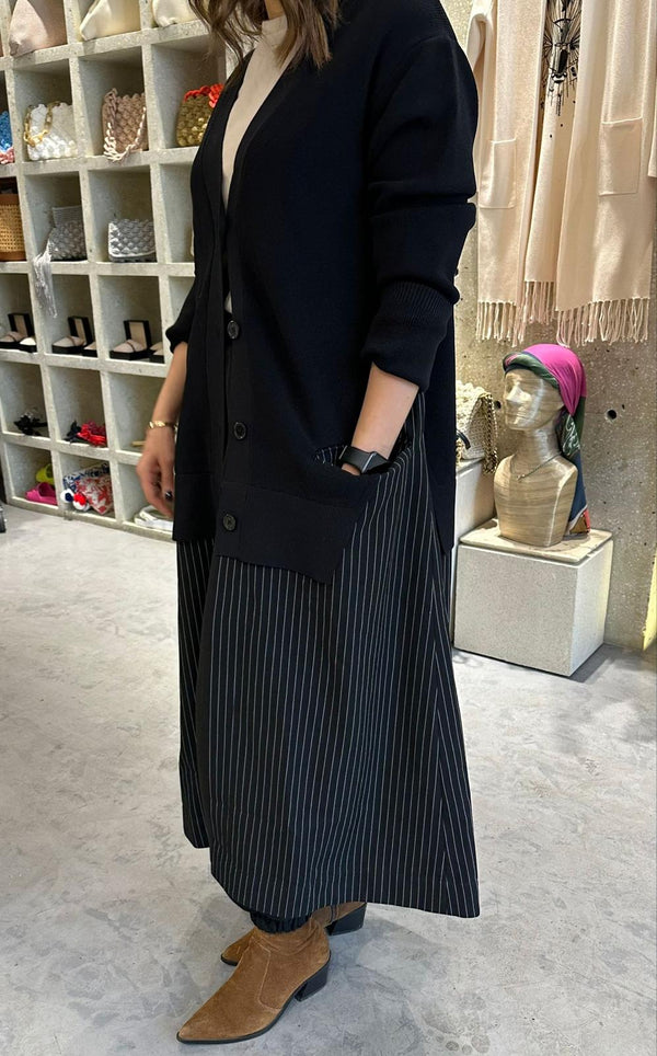 COBDC6051 Rib and Striped Long Cardigan سترة طويلة مضلعة ومخططة