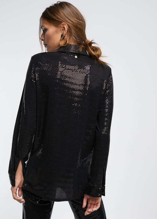 LF2415023 (Collared Sequins Knit Long Shirts) قمصان طويلة متماسكة بالترتر بياقة